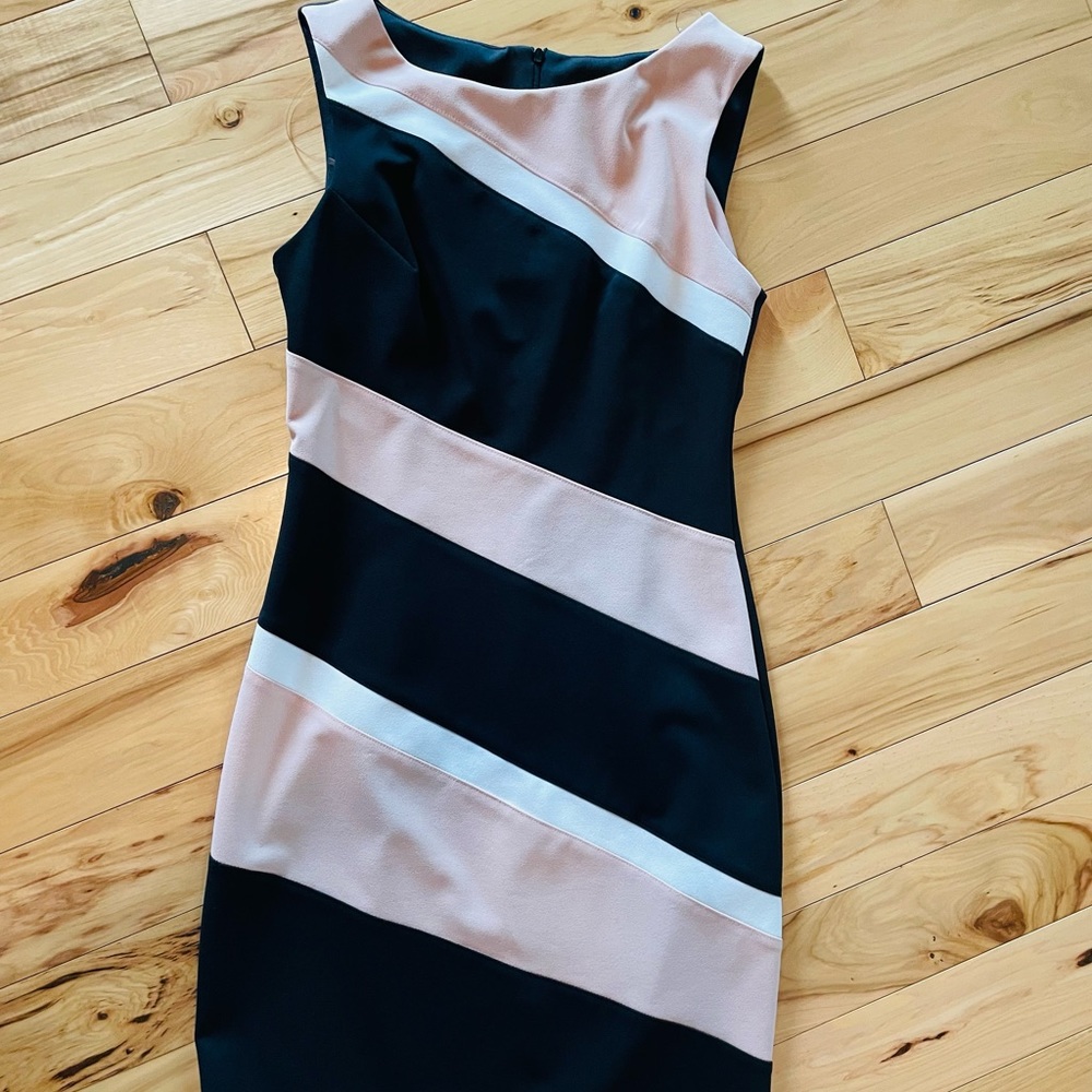 Black/peach striped dress
